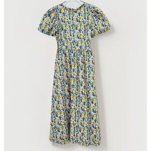 Hyacinth House by Tuckernuck Yellow and Blue Floral Nicole Midi Dress sz S Small